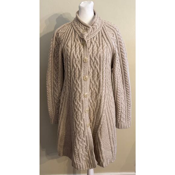 ARAN CRAFTS Vintage Chunky Knit Buttons Cardigan Cable Knit Fisherman Size L - Picture 2 of 7